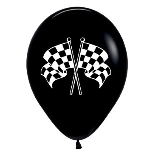 30cm Racing Flags White & Black Ink  Latex Balloons - Pack of 6