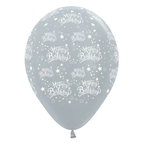 30cm Happy Birthday Stars Silver Metallic Pearl - Pack of 25