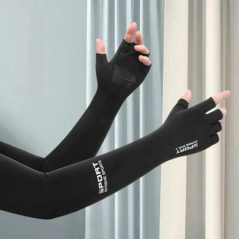 Summer Cooling Arm Sleeves Cover Solid Color UV Sun Protection Anti Slip Arm Sleeves