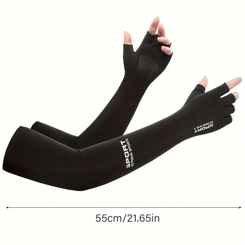 Summer Cooling Arm Sleeves Cover Solid Color UV Sun Protection Anti Slip Arm Sleeves