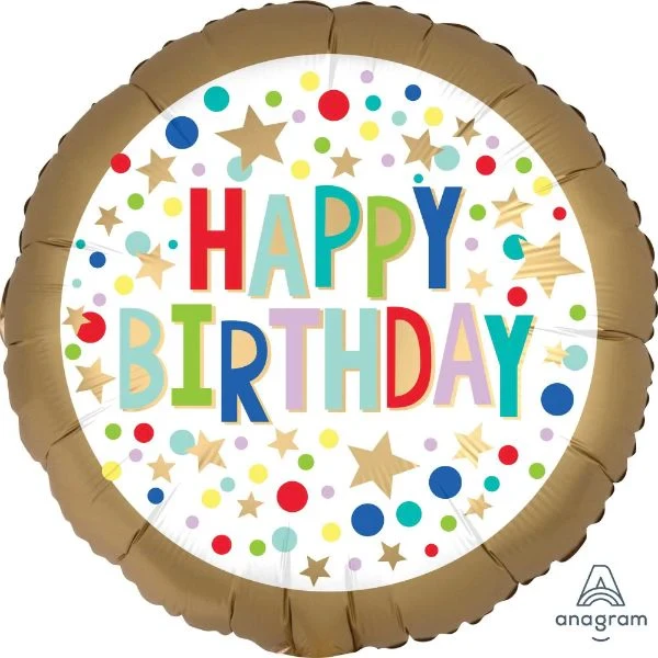 Balloon - 45cm Standard XL Gold Satin Marquee Dots Happy Birthday