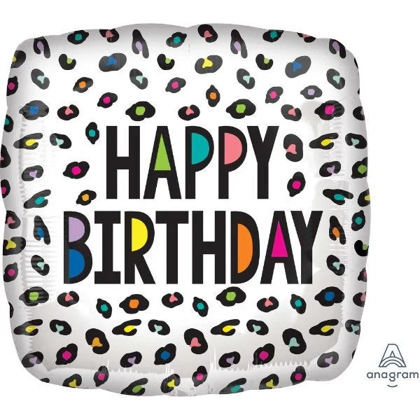 Balloon - 45cm Standard HX Rainbow Leopard Happy Birthday