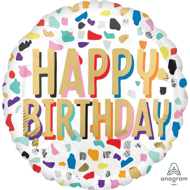 Foil Balloon - Std Hx Confetti Hbd (45cm)