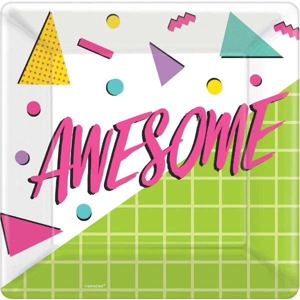 Awesome Party 80's Square Banquet Plates 10" / 25cm (Pack of 8)