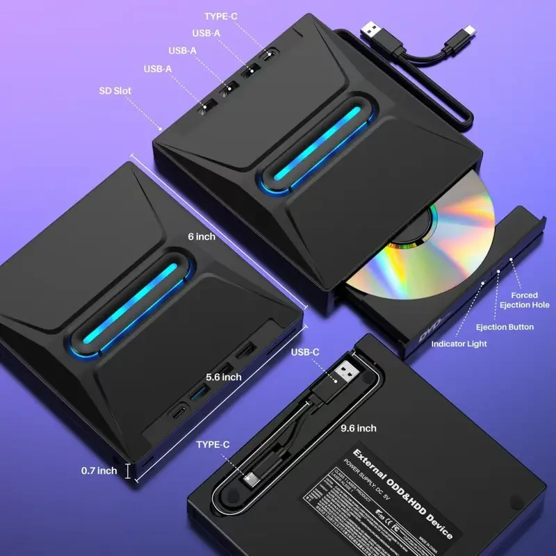 2024 Luminous 3-Port USB 3.0 External CD/DVD Drive