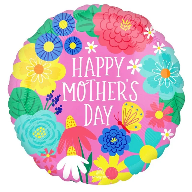 Foil Balloon - STD HX HMD Pretty Flowers in Pink (45cm)