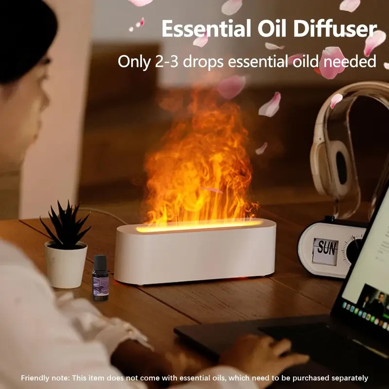 7-Color Flame Light Humidifier and Aromatherapy Diffuser - 150ml Super Quiet with Timer and Automatic Shutdown (White)