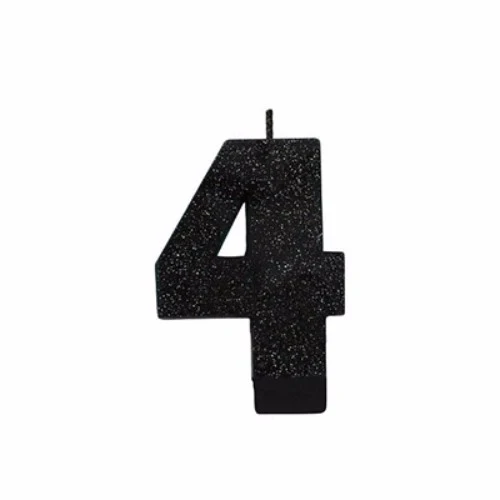 Candle Number Four Black Sparkle Glittered