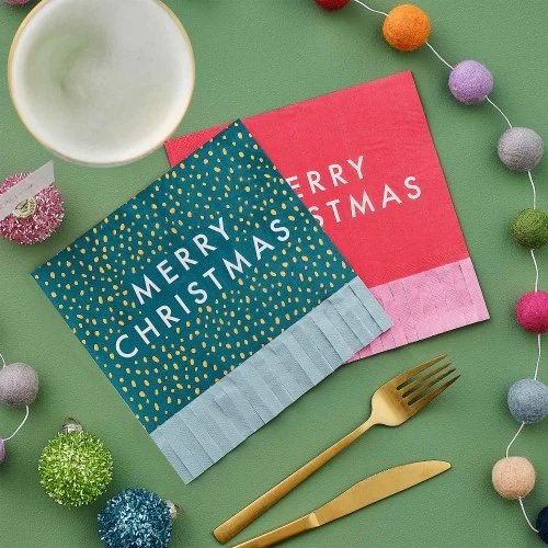 Merry & Bright Merry Christmas Paper Party Napkins - Pack of 16