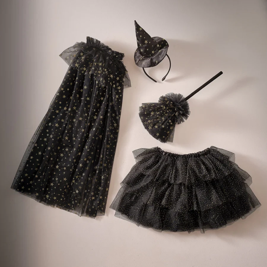 Witches Broom - Fancy Dress Black & Gold Star