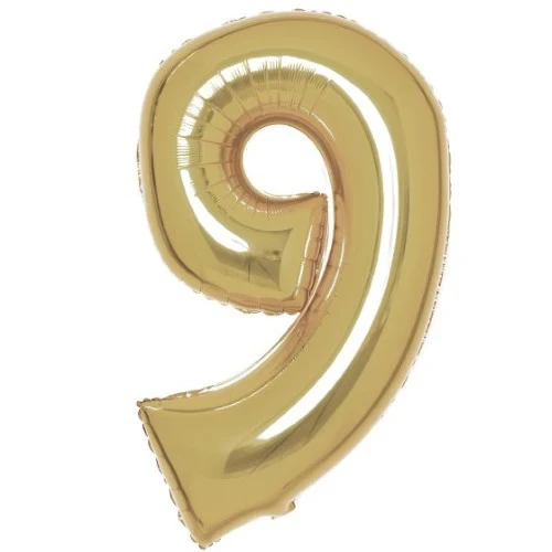 Large Number 9 White Gold Foil Balloon 57cm w x 91cm h