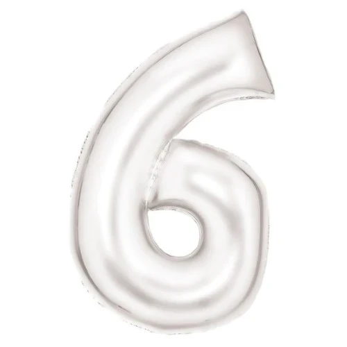 Large Number 6 Silk Lustre White Foil Balloon 56cm w x 92cm h