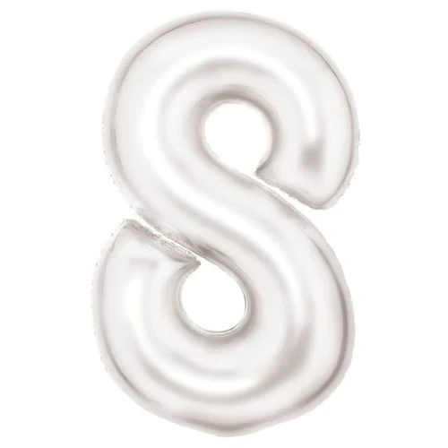 Large Number 8 Silk Lustre White Foil Balloon 54cm w x 87cm h