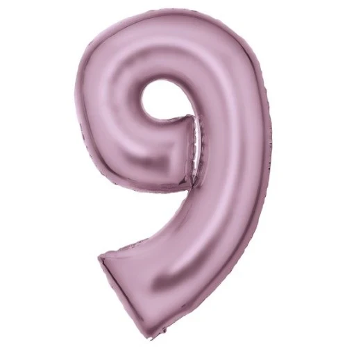 Large Number 9 Silk Lustre Pastel Pink Foil Balloon 57cm w x 91cm h