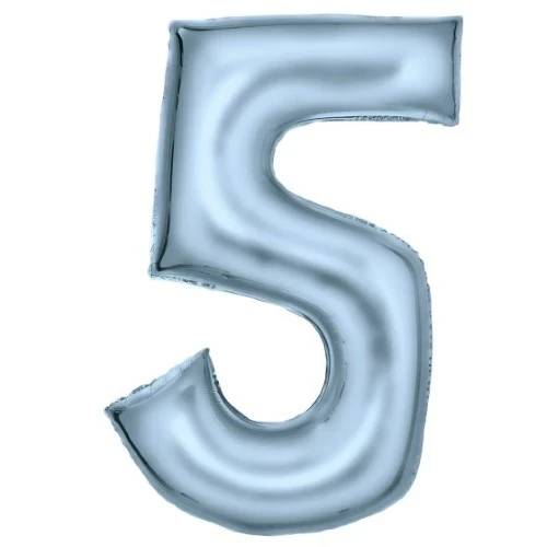Large Number 5 Silk Lustre Pastel Blue Foil Balloon 56cm w x 89cm h
