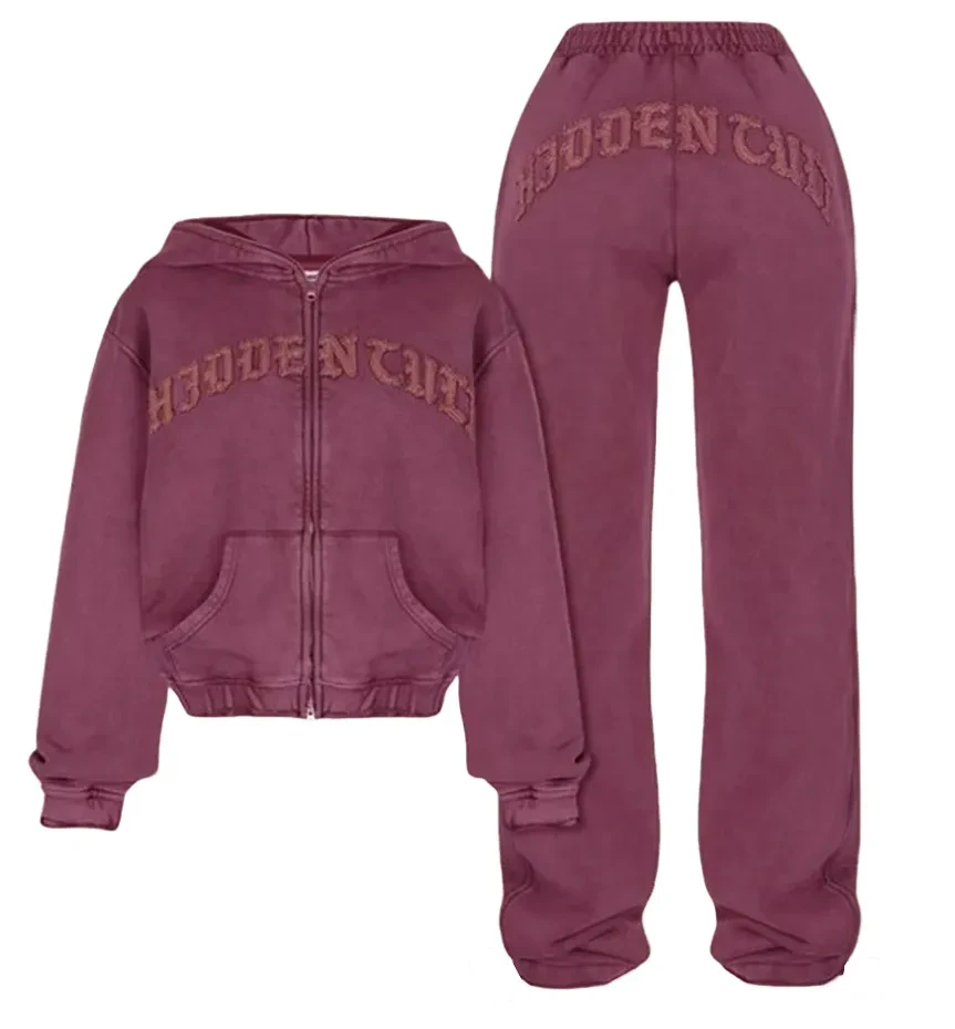 Ins Letter Sports Suit Zip-up Hooded Cropped Sweatshirt Top And Loose Drawstring Trousers Fashion Womens Clothing