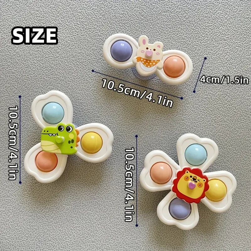 3pcs Animal Cartoon Suction Cup Spinning Tops Set