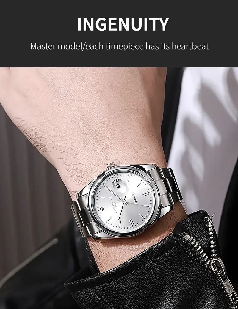 CHRONOS Men's Classic Popular Watch With Stainless Steel Strap, Business Calendar Luminous Watch