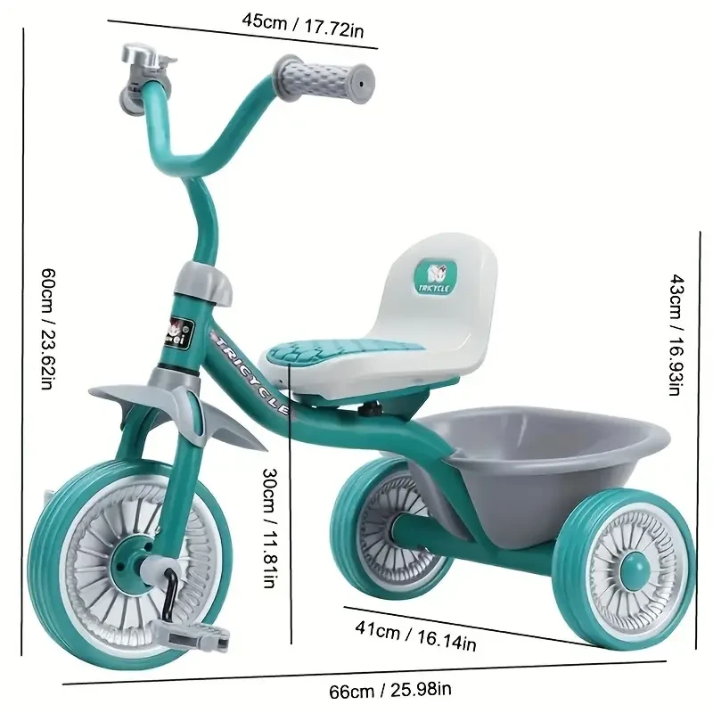 1pc Tricycle Anti-Side Flip With Bucket Bicycle, Red/Blue Bike, Durable Steel Frame Bike