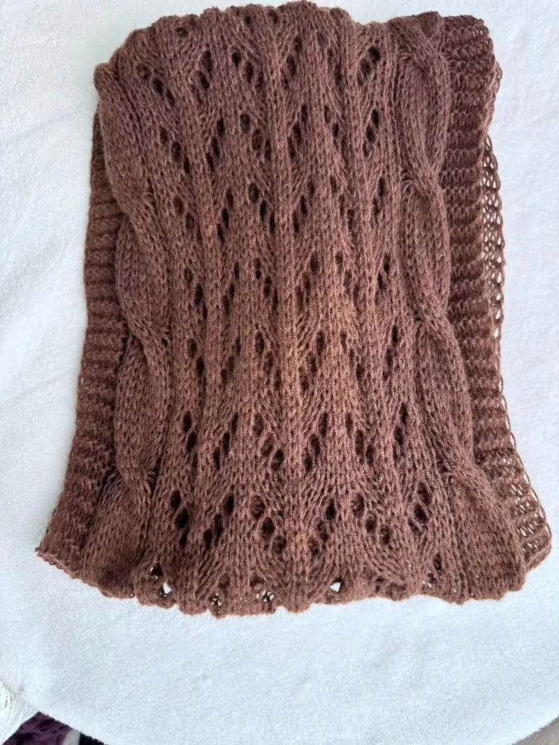 Autumn And Winter Warm Knitted Shawl Women's Hollowed-out Double Sleeve Shawl Collar Fashion Natural For Home And Party