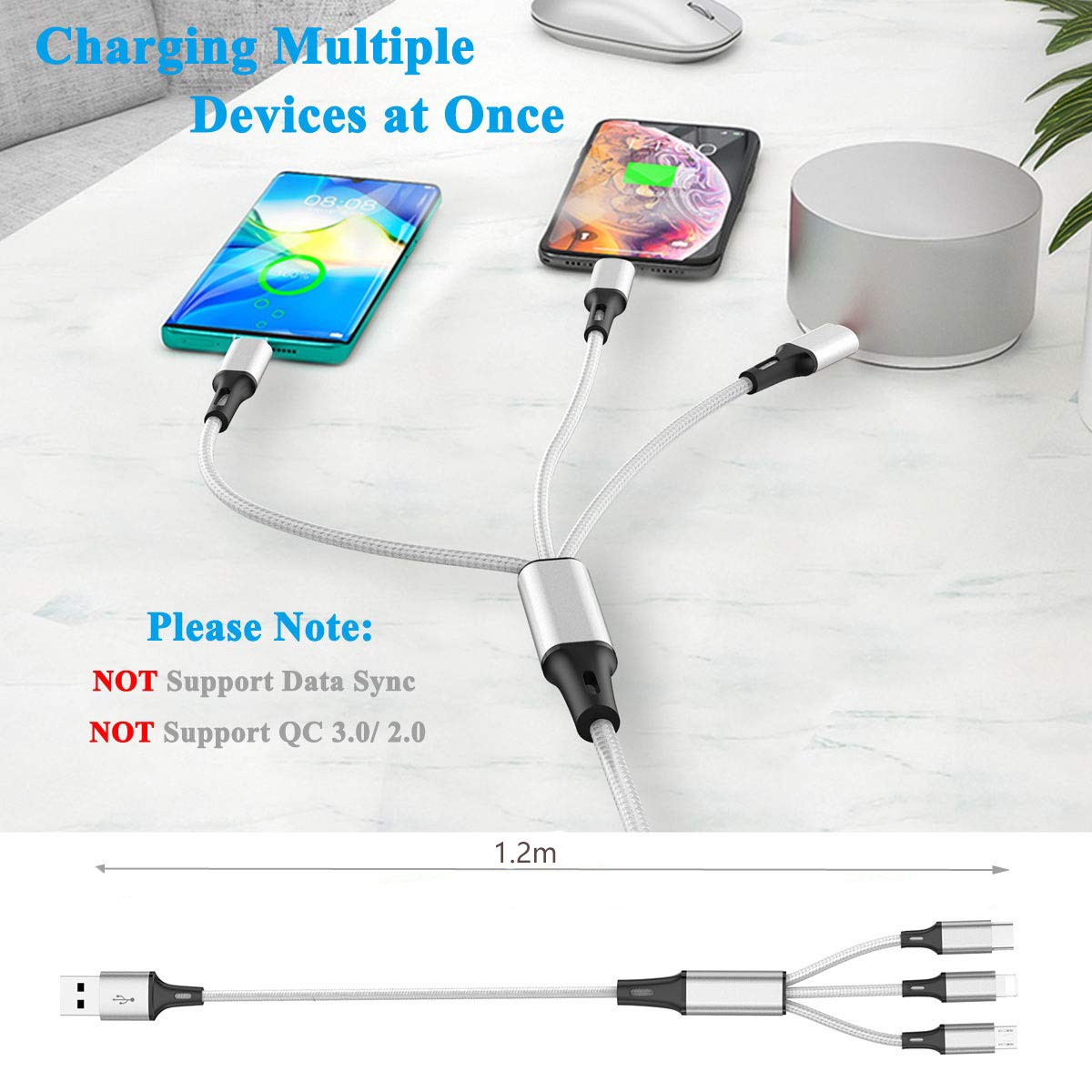 Multi USB 3-in-1 Charger Cable - Type-C and Micro USB Connectors