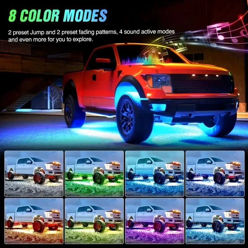 4pcs Car Underglow Neon Accent Strip Lights - App Control