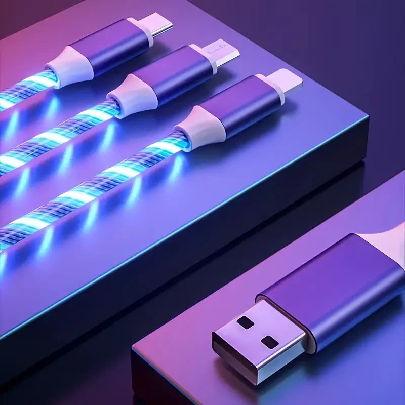 3-in-1 LED Flowing Light USB Charging Cable - Quick Charge & Data Sync