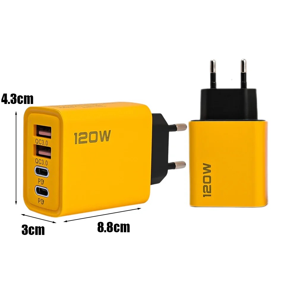 4-Port 120W USB-C PD Charger - Quick Charge QC3.0 Adapter