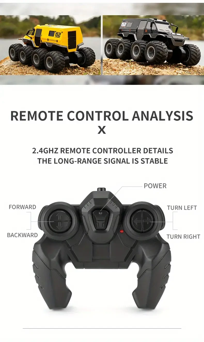 Q137 Remote Control Amphibious 8-wheel Off-road Vehicle (Single Battery), Full Body, 360rotation And Drift, Pressure-resistant Rubber Tires, 30 Minutes Battery Life, 2.4G Remote Control