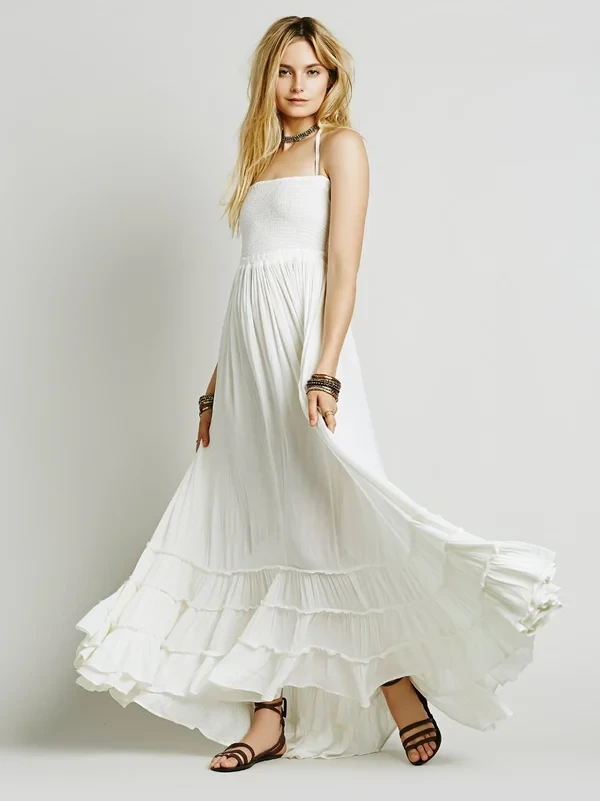 Summer Cotton Sexy Backless Maxi Dress