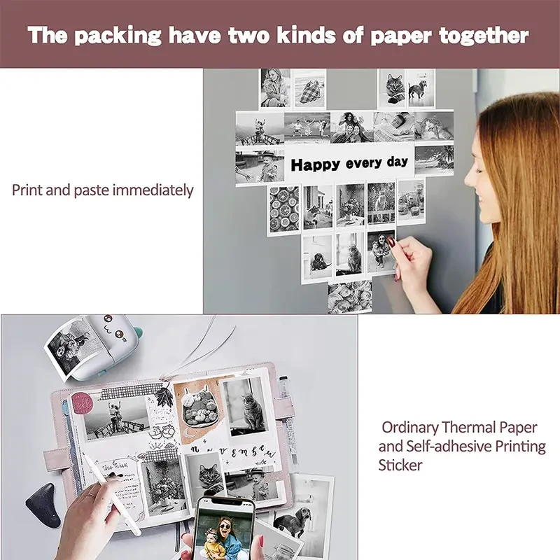 Portable Printer, Mini Pocket Wireless BT Thermal Printers For Smartphone, BT Inkless Printing Gift For Label Receipt Photo Notes Study Home Office Halloween, Christmas Gift