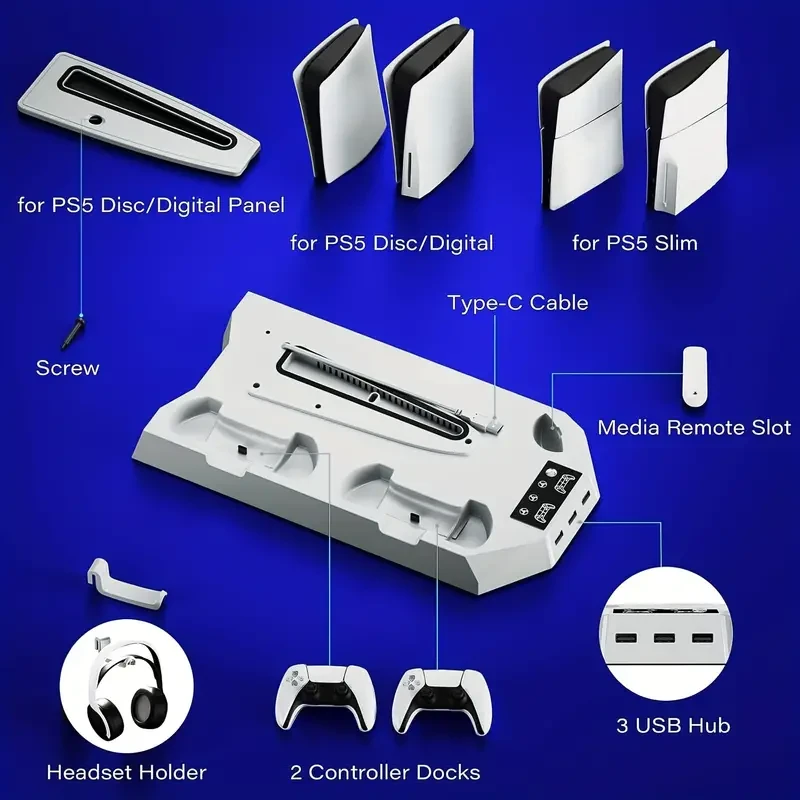 Cooling Station for PS5 Stand and Dual Controller Charging Station