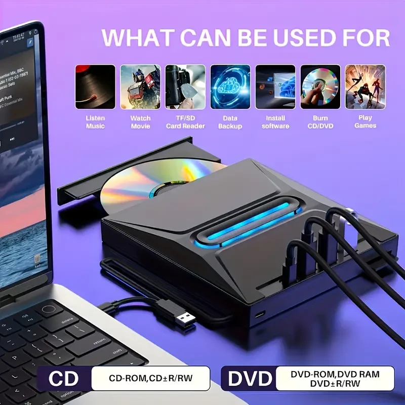 VVIA Portable USB-Powered CD/DVD Drive with Type-C