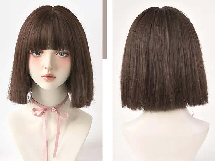 Wig Female Short Hair New Style Net Red Round Face Short Wig Set