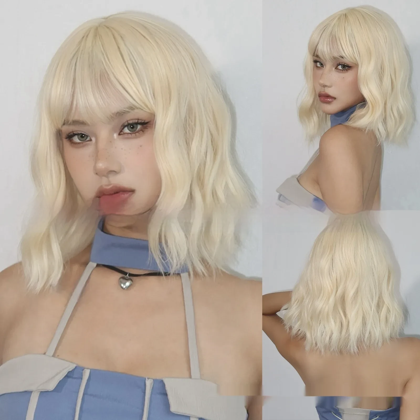 European And American Style Wig White Gold Color Short Curly Hair