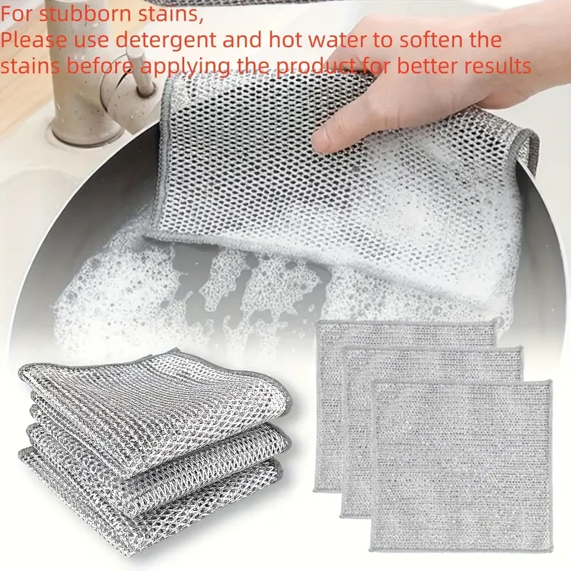 Non-Scratch Dishwashing Microfiber Steel Wire Scrubbing Pads - 30-Pack