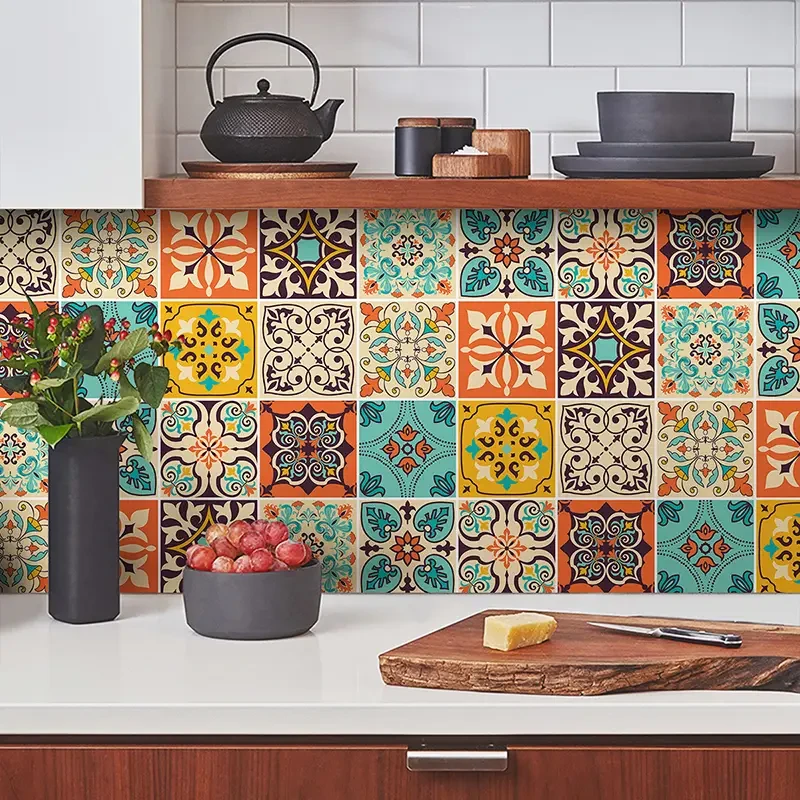 30pcs Waterproof Bohemian Style Tile Self-Adhesive Wall Stickers - Peel And Stick
