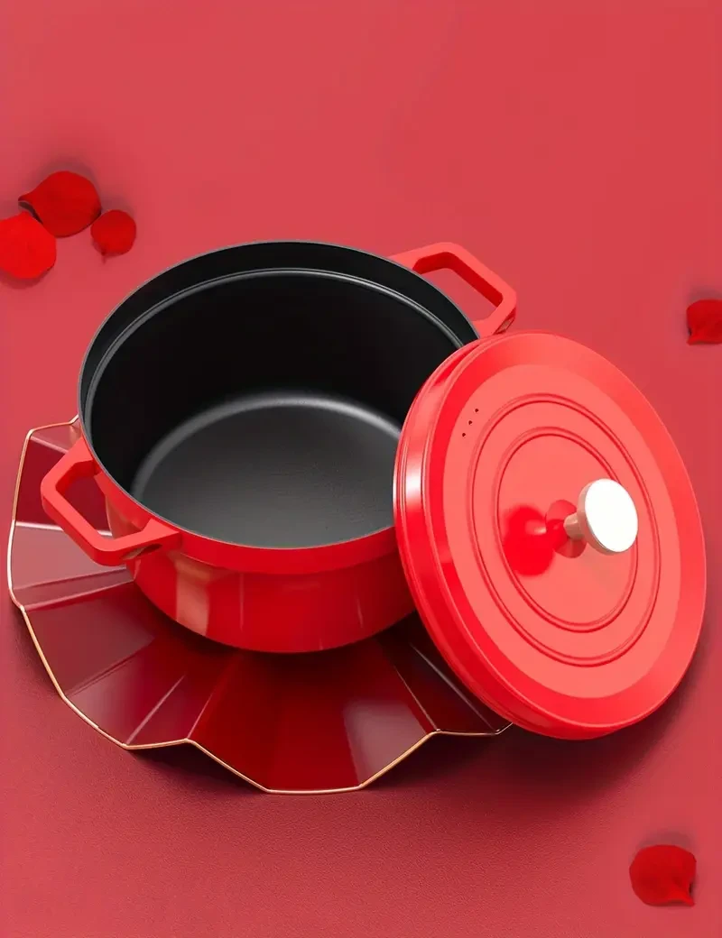 Cast Iron Stockpot with Lid, 4L, 24cm - Universal Gas Stovetop and Induction Compatible, Durable Red Soup Pot for Broth, Stew, and Cooking
