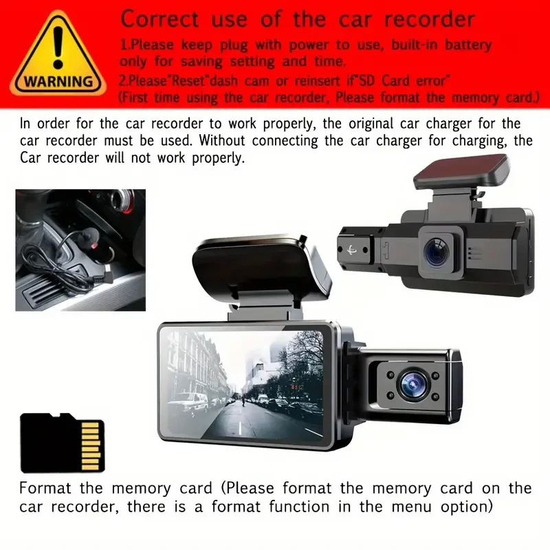 7.62 Cm Dual Lens Dash Cam For Cars, Front And Inside, Car Camera With Loop Recording, Night Vision, Wide Angle Car DVR Camera Car Video Recorder Vehicle Black Box