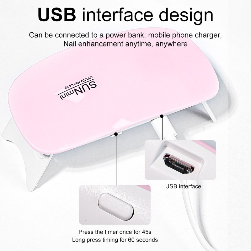 6W Mini Nail Dryer Machine Portable 6 LED UV Manicure Lamp