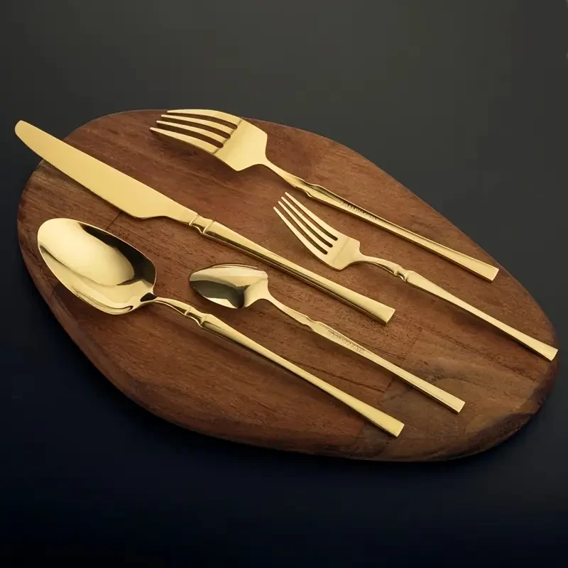 30pcs Golden Stainless Steel Cutlery Set - Includes Forks, Knives & Spoons - Dishwasher Safe, Durable Tableware for Home & Restaurant Use