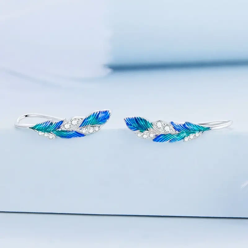 Sterling Silver Exquisite Feather Dangle Earrings - Elegant, Delicate, Cute Style, Hypoallergenic, Nickel-Free