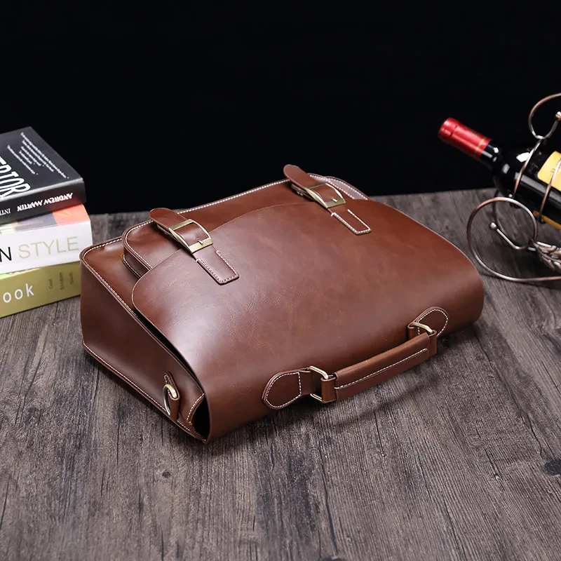 New Business Crazy Horse PU Briefcase Men's Horizontal Retro