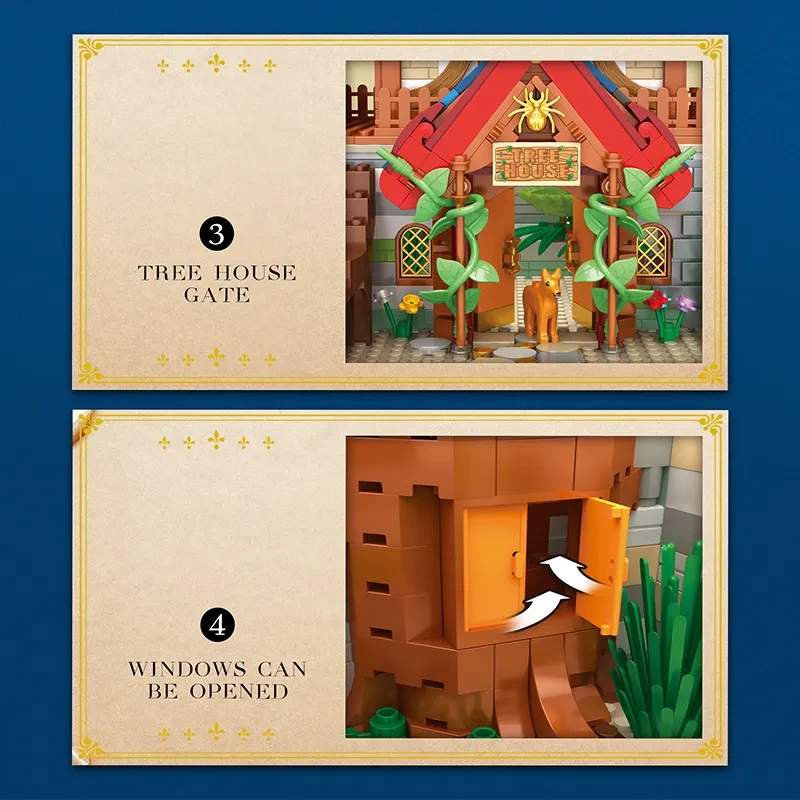 Building Blocks Street View Medieval Tree House Building Model Assembling Educational Toys
