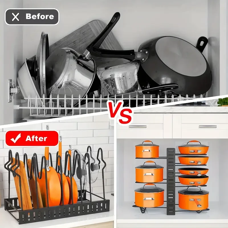 8-Tier Pot Organizer Rack - Kitchen Cabinet Storage