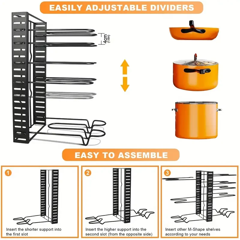 8-Tier Pot Organizer Rack - Kitchen Cabinet Storage