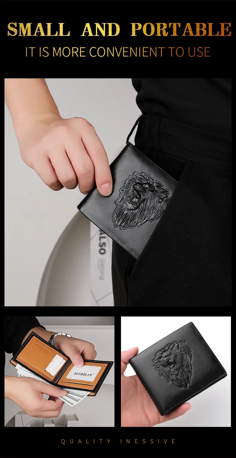 Men's Zipper Wallet Lion Embossed Pattern Animal