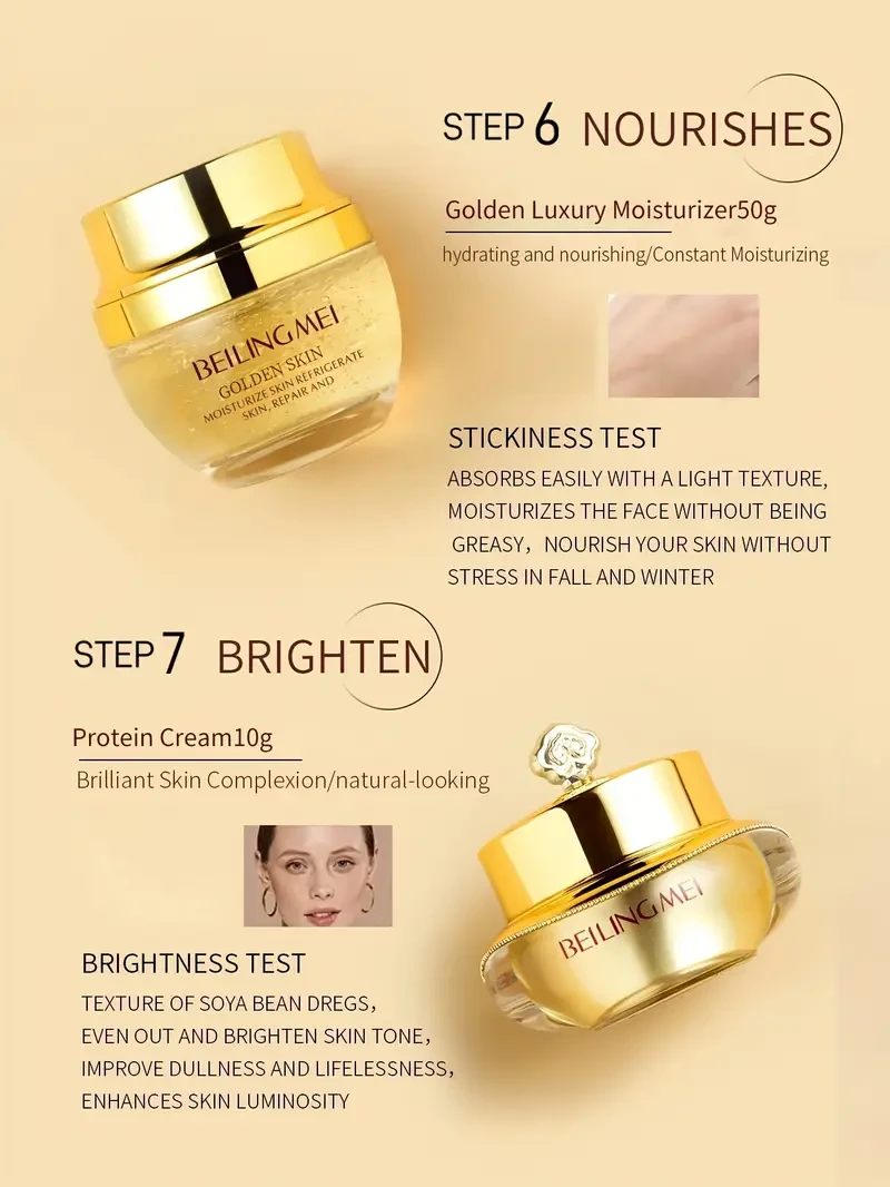 Golden Luxury 9pcs Skincare Set for Women - Hypoallergenic, Moisturizing, & Firming Formula with Golden, Collagen, Hyaluronic Acid & Niacinamide - Ideal for All Types, Perfect Gift Set for Holidays & Birthdays, Plant Squalane