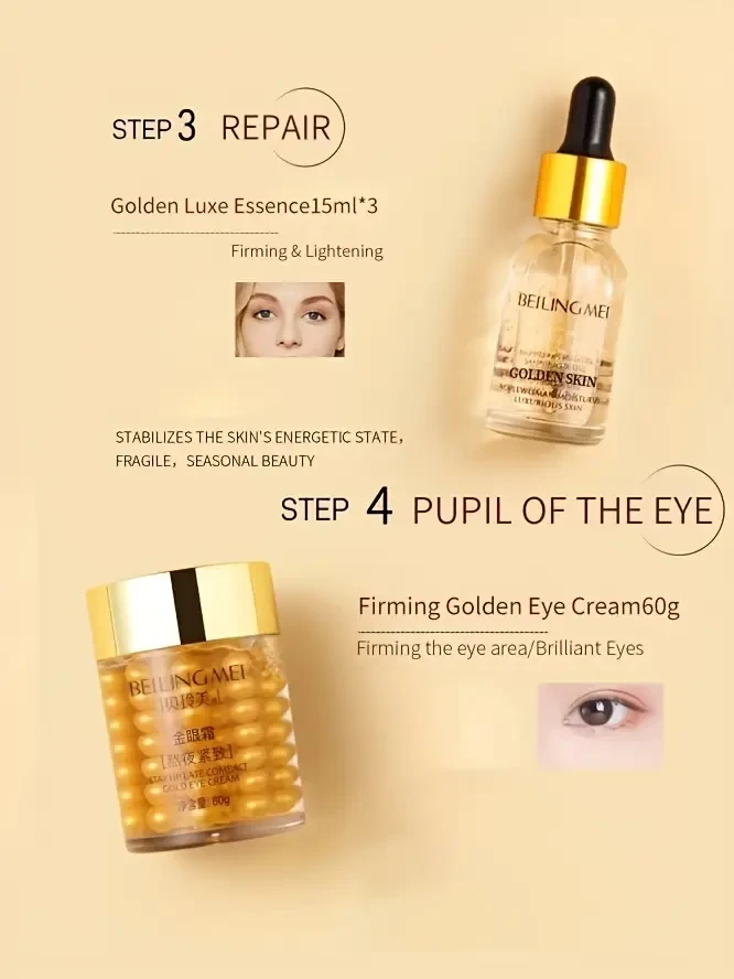 Golden Luxury 9pcs Skincare Set for Women - Hypoallergenic, Moisturizing, & Firming Formula with Golden, Collagen, Hyaluronic Acid & Niacinamide - Ideal for All Types, Perfect Gift Set for Holidays & Birthdays, Plant Squalane