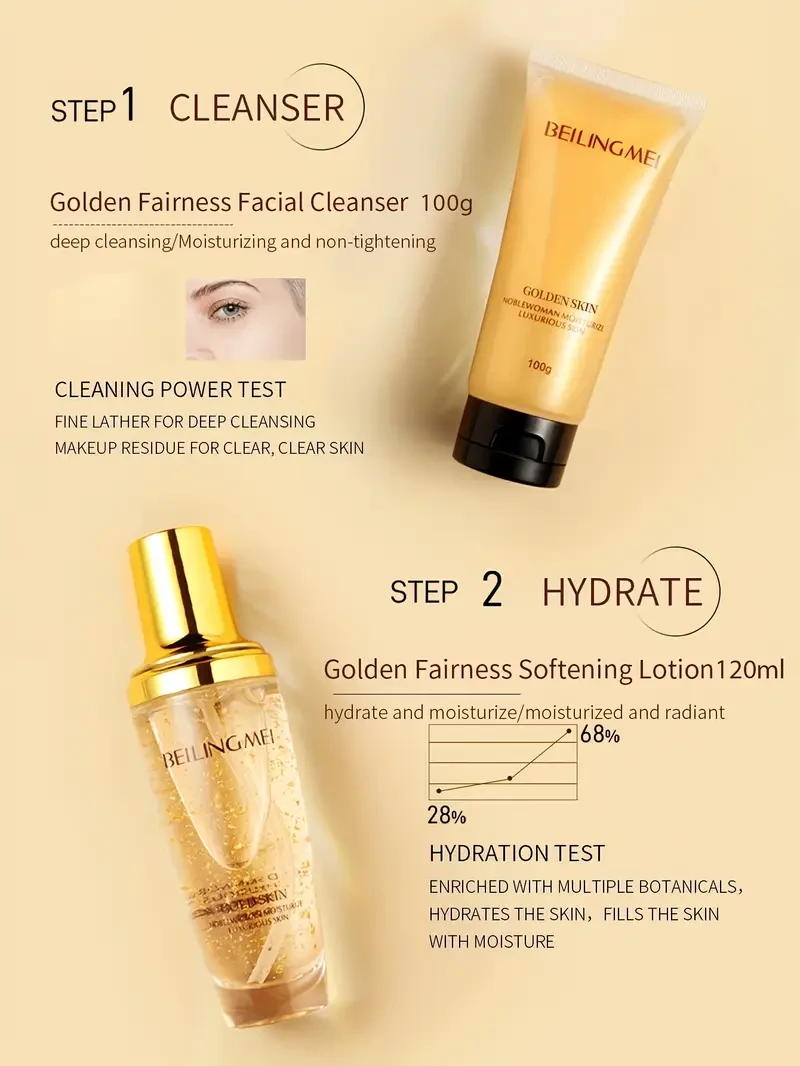 Golden Luxury 9pcs Skincare Set for Women - Hypoallergenic, Moisturizing, & Firming Formula with Golden, Collagen, Hyaluronic Acid & Niacinamide - Ideal for All Types, Perfect Gift Set for Holidays & Birthdays, Plant Squalane